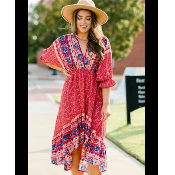 NWT Umgee Boho Red Dress Floral XL - Picture 1 of 5